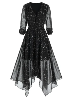 Stars Print Handkerchief Chiffon Dress